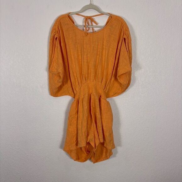 Free People Pietro Gauze Tie Back Romper Orange Open Slit Back Size Small - Picture 1 of 12
